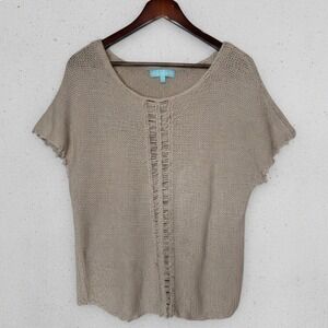 Melissa Odabash Crochet Cover Up Top Colleene‎ Beige Cotton Resort Boho Small